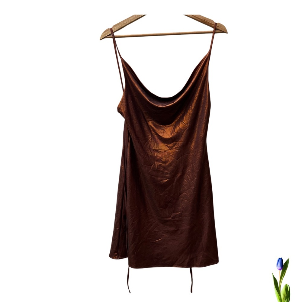 Sexy Brown Copper Mini Dress Open Back Size S/M